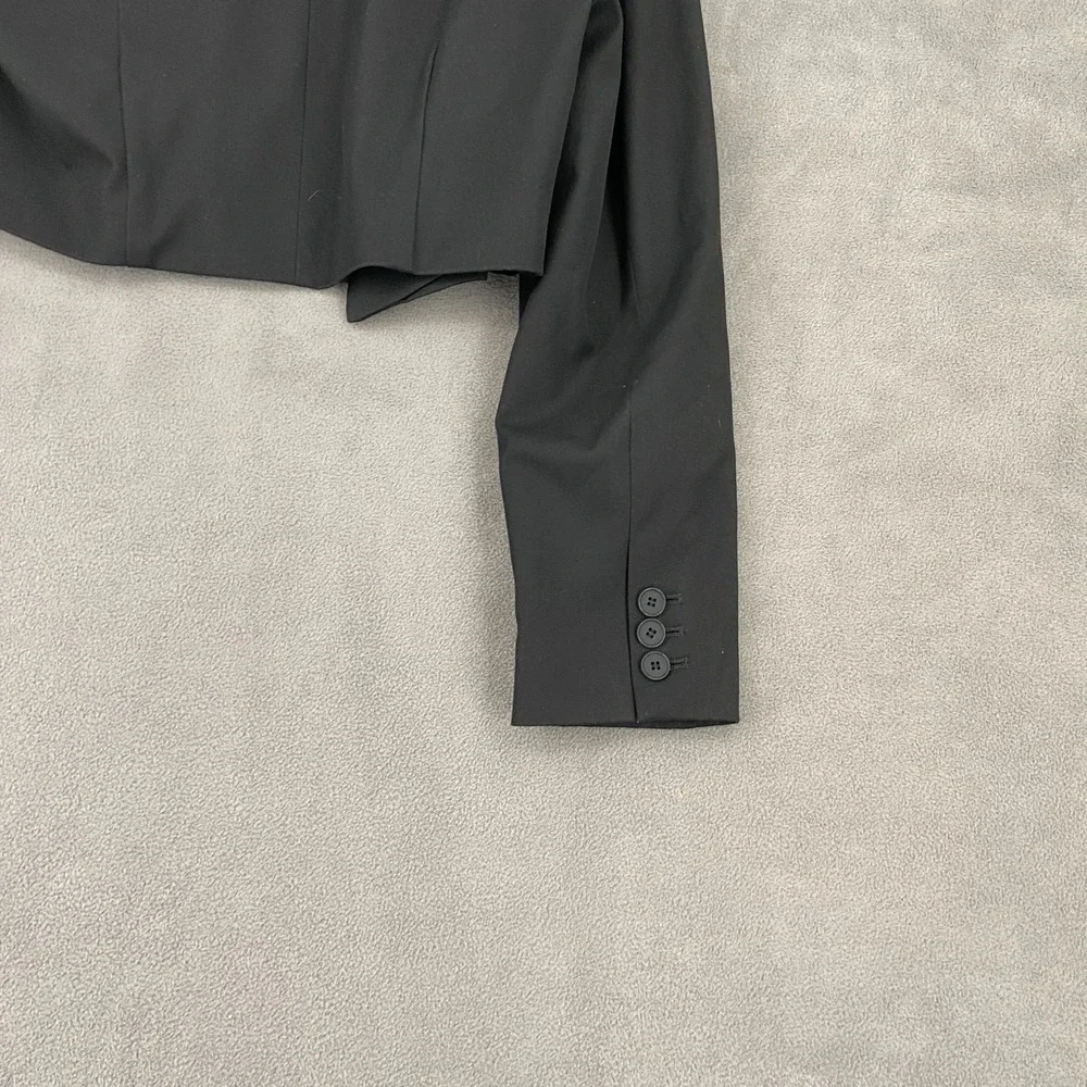 AllSaints Cropped Blazer Jacket Women's 6 Black Formal Shawl Collar Open Front - Picture 9 of 10